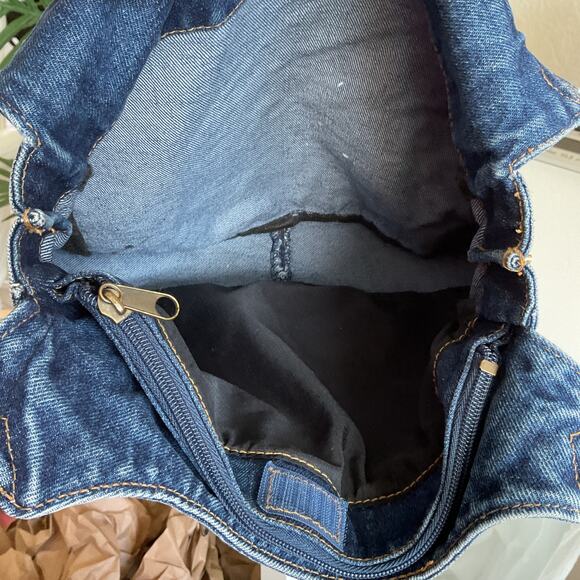 Y2K Upcycled Vintage Handmade Denim Shoulder Bag With Floral Embroidery - Picture 15 of 15